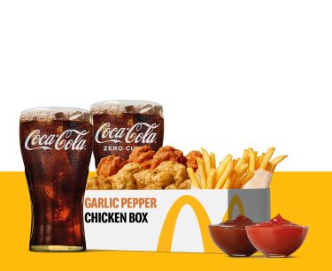 Garlic Pepper Chicken Box s hranolkami a nápoji